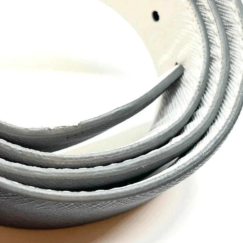 GREG NORMAN BELT Mens 36 Genuine Leather Gray Reversible White Shark Logo